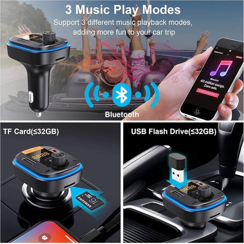 Baishun جهاز إرسال FM بلوتوث للسيارة - محول بلوتوث 5.0 PD20W + QC3.0 لمشغل الموسيقى وشاحن السيارة يدعم المكالمات بدون استخدام اليدين سيري مساعد جوجل - Image 3